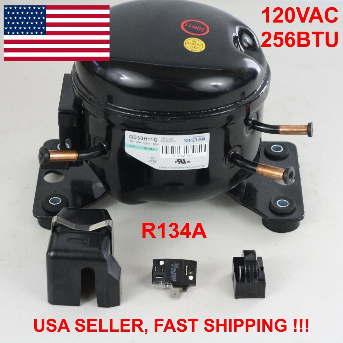 SIKELAN QD30H11G REFRIGERATION COMPRESSOR 1/10 HP 256BTU 110-120V R134A 50-60HZ