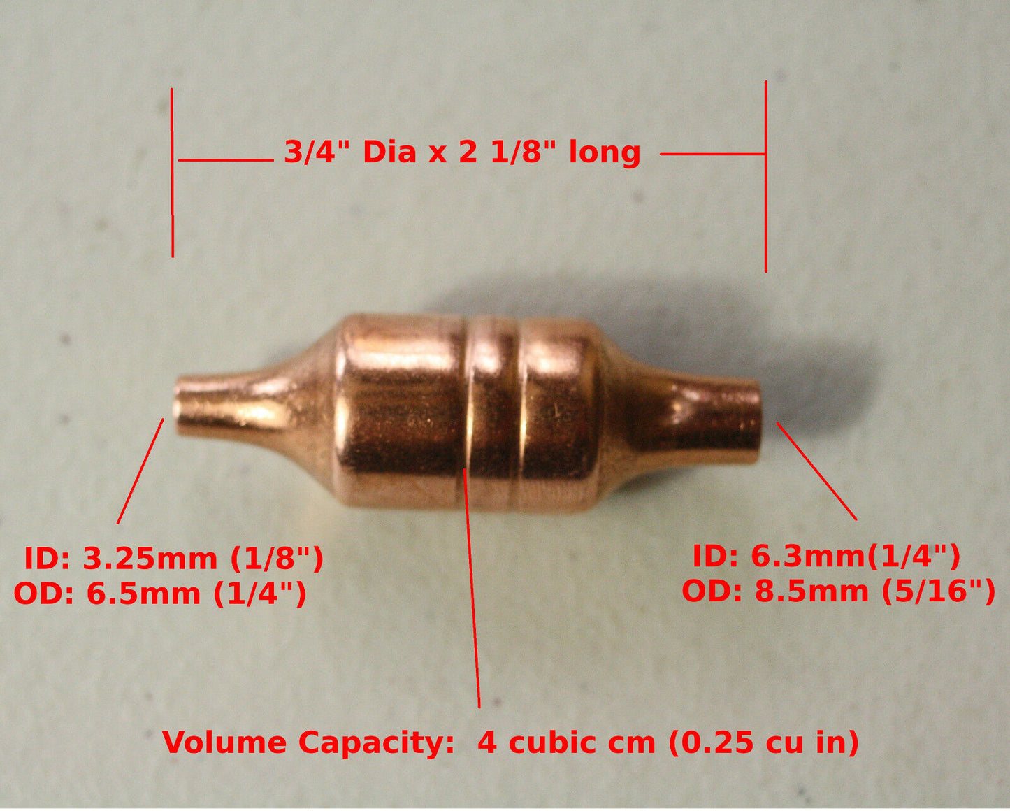 Freezer Fridge A/C Refrigeration Copper Accumulator 1/4" 1/8" Sweat