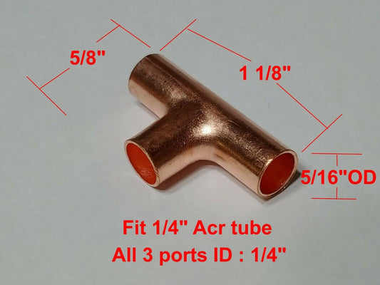 Refrigeration Copper Tee CxCxC ACR Sweat for Freezer Refrigerator Fridge