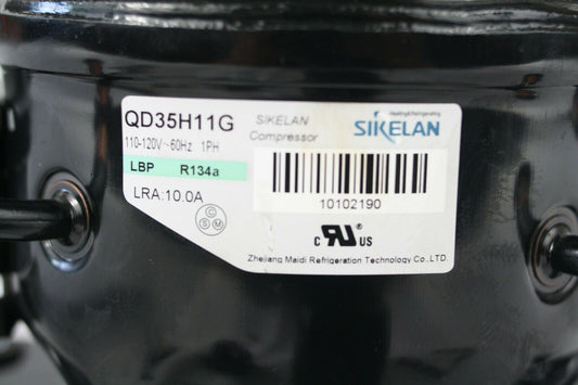 SIKELAN QD35H11G REFRIGERATION COMPRESSOR 1/9 HP 307BTU 110-120V R134A 50-60HZ