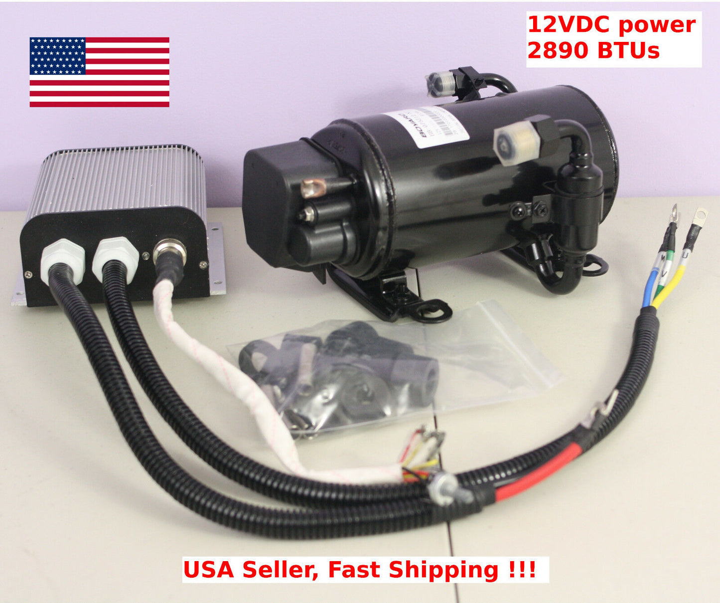 12V DC HB075Z12 Compressor with controller A/C Car Hot-Rod Solar 2890BTUs R134a