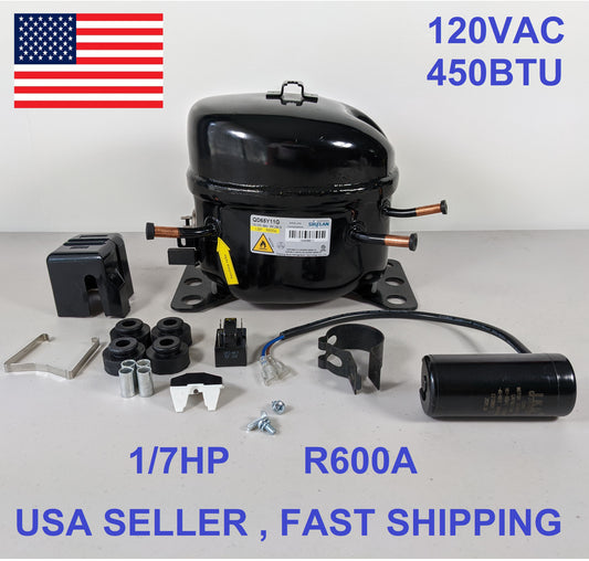 Sikelan QD65Y11G Refrigeration Compressor 1/7HP 450BTU 110-120VAC R600a LBP