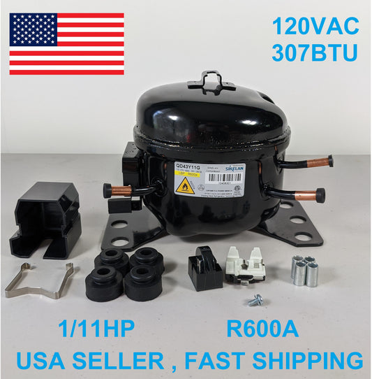 Sikelan QD43Y11G Refrigeration Compressor 1/9HP 307BTU 110-120V R600a LBP