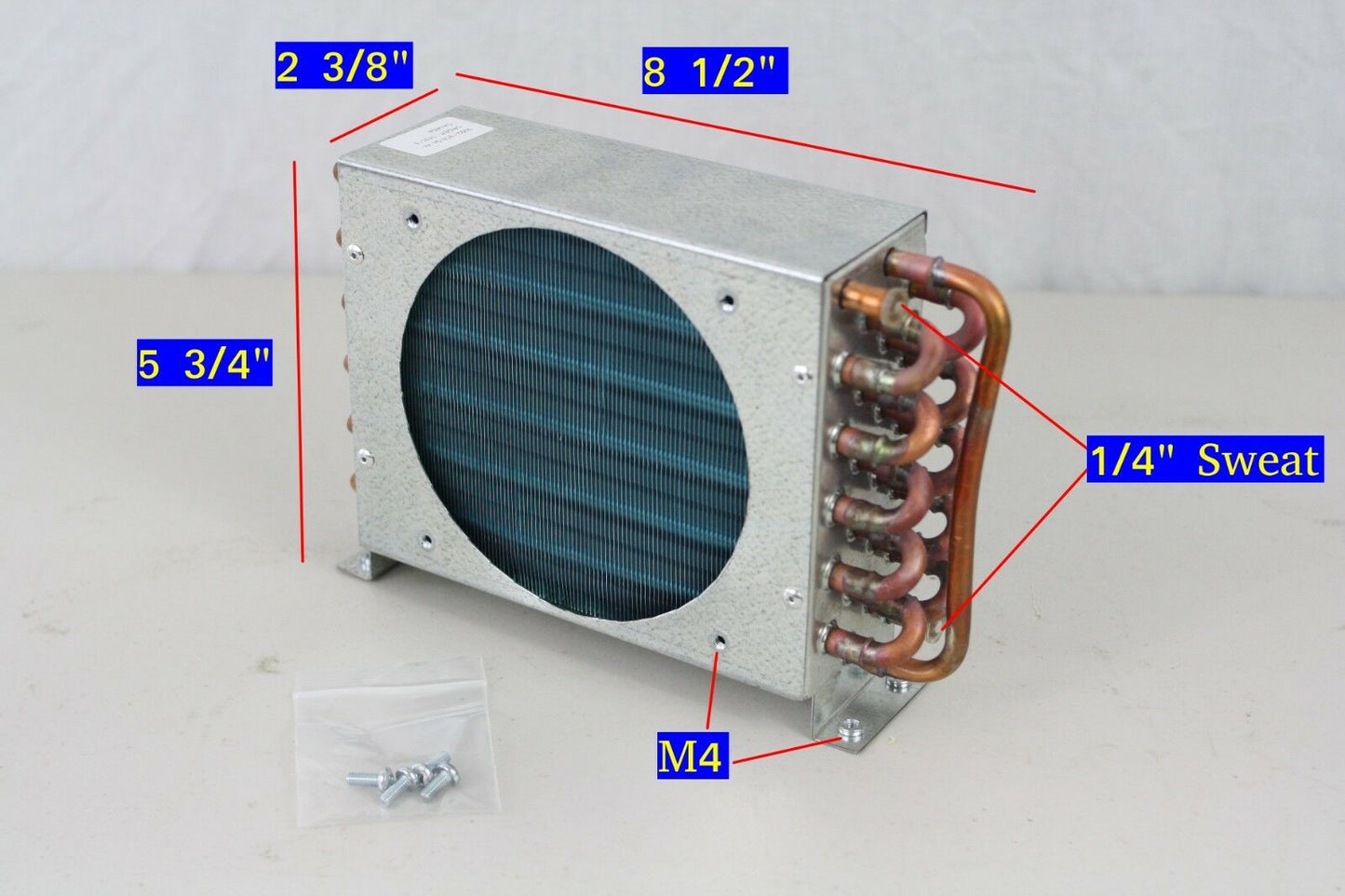 Air cooled Evaporator Condenser 625W 120x120mm 4 row 1/4" tube Copper/Aluminium