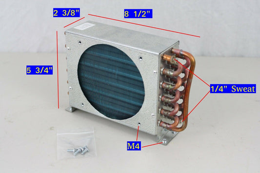 Air cooled Evaporator Condenser 625W 120x120mm 4 row 1/4" tube Copper/Aluminium