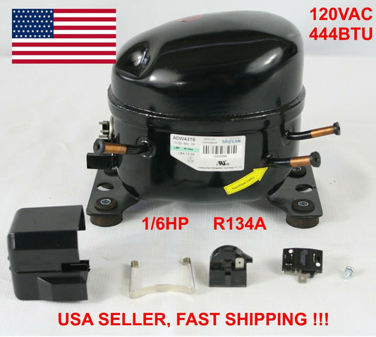 SIKELAN ADW43T6 REFRIGERATION COMPRESSOR 1/6 HP 444BTU 110-120V R134A 50-60HZ