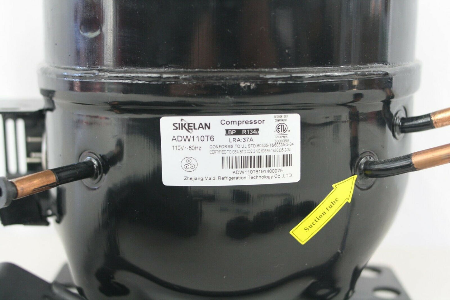 SIKELAN ADW110T6 REFRIGERATION COMPRESSOR 3/8 HP 1058BTU 110-120V R134A 50-60HZ
